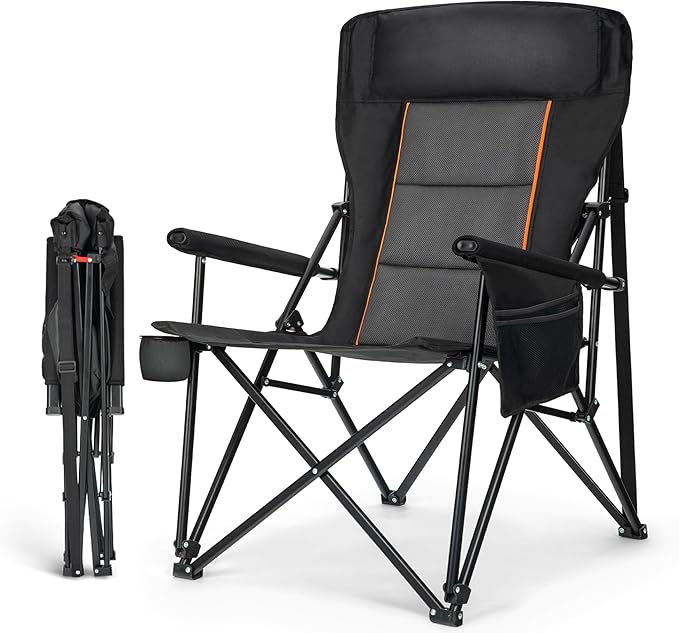 HIGH POINT SPORTS Oversized Folding Camping Chairs for Adults, High Backrest Heavy Duty Lawn Chairs