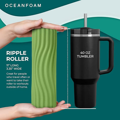 Oceanfoam Ripple Travel Foam Roller (11" x 3.35") Firm Mini Foam Roller for Physical Therapy, Deep