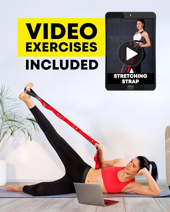 Stretching Strap with Loops - Non Elastic Stretch Band for Physical Therapy, Yoga Strap for