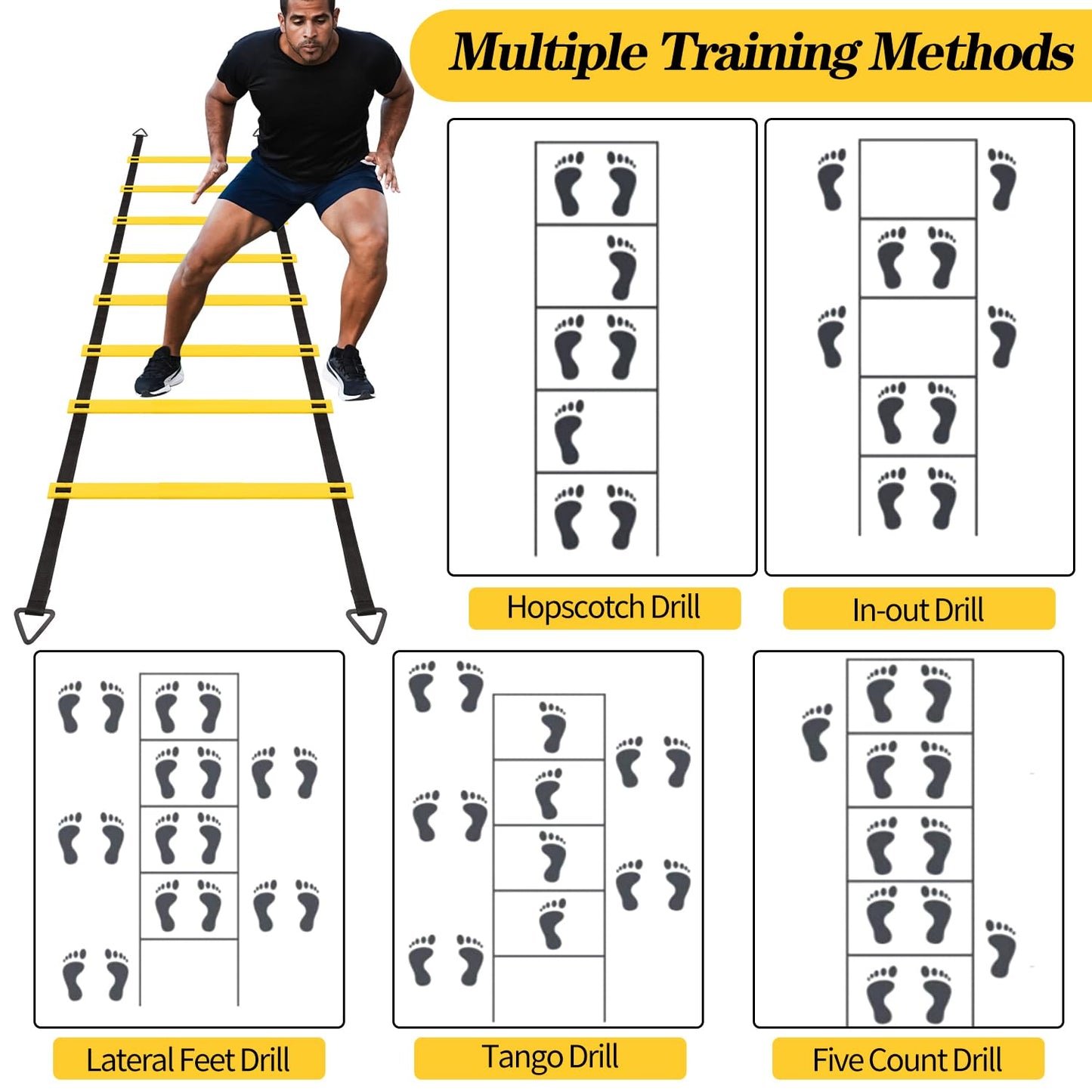 RUBY.Q 12 Rungs Agility Ladder Set, 20ft Speed Training Ladder with Steel Stakes and Carry Bag for