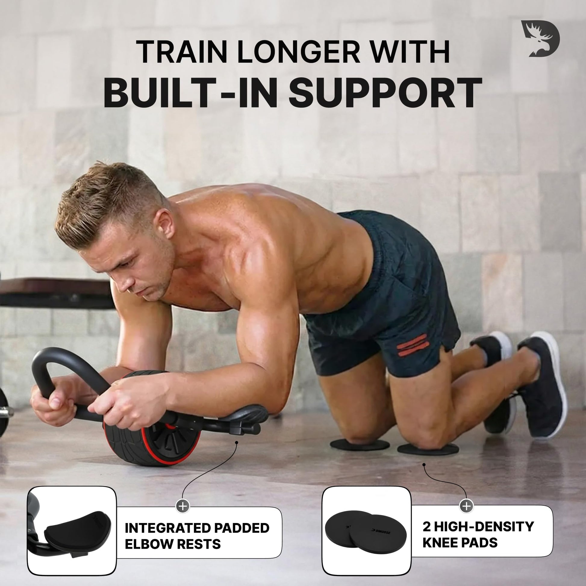 DMoose Fitness Ab Roller Wheel with Elbow Support & 2 Knee Pads - Abdominal Exercise Trainer for
