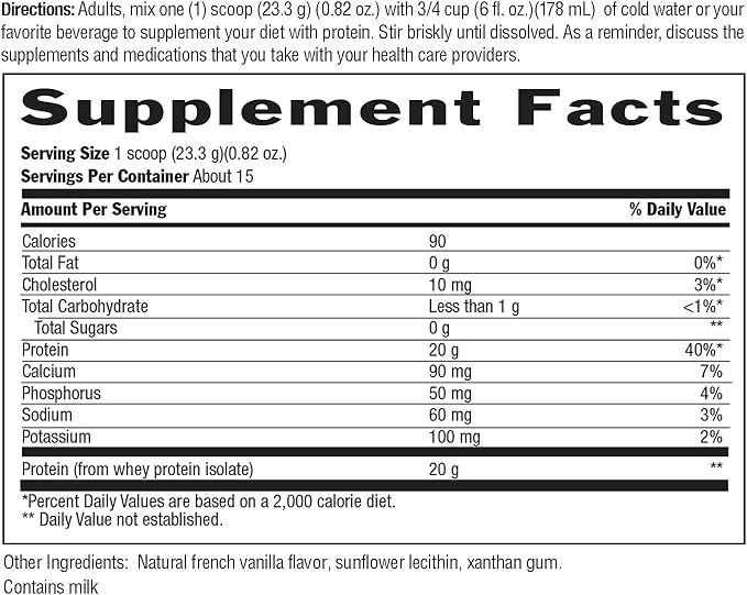 Biochem 100% Whey Isolate Protein - Natural Flavor - 12.3 Ounce, Preworkout & Immune Health - 20g
