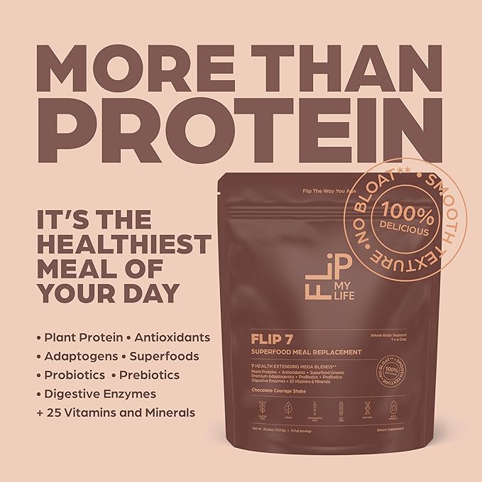Flip 7 Natural SuperFood, Plant-Based Protein, Complete Meal Replacement to Support Healthy Gut, 7