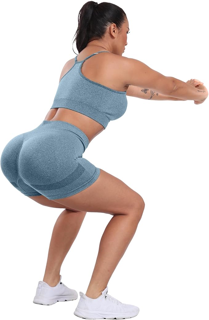 CHRLEISURE Women's 4 Packs Workout Gym Shorts, High Waisted Butt Lifting Scrunch Butt Seamless