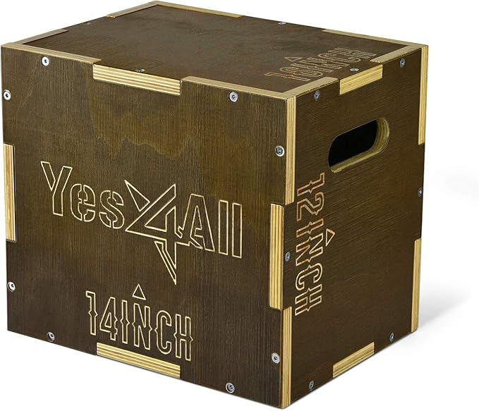 Yes4All Plyo Box, 3-in-1 Wooden Box Jumps for Home Gym (12/14/16?¯in), 450 lbs Boxes Step Up with
