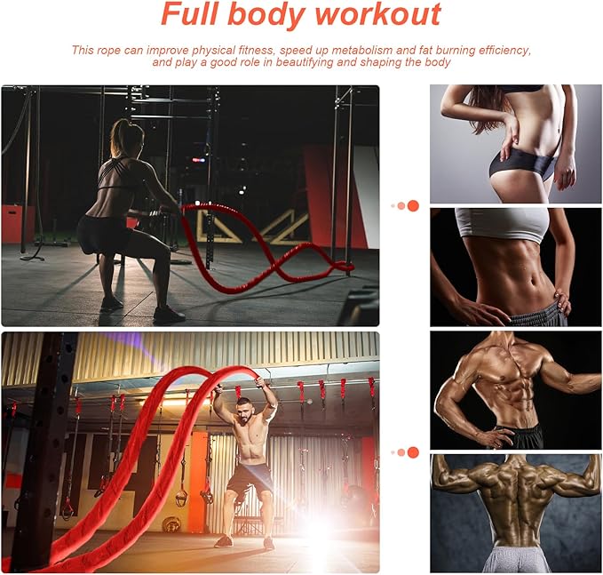 Battle Ropes for Home Gym, Exercise Rope 1.26/1.5inch, 30 40FT Heavy Battle Rope Weighted Battle