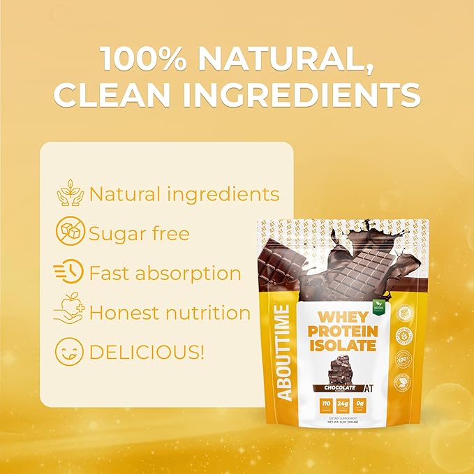 About Time Whey Protein Isolate Powder 24g Chocolate, Natural Ingredients, Non-GMO, Gluten-Free