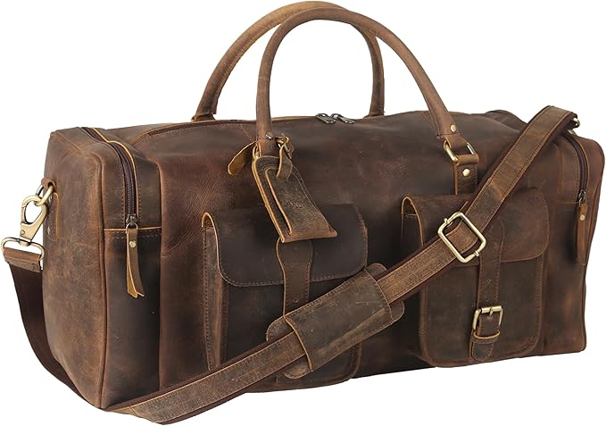 KomalC 24 inch Duffel Bag Travel Sports Overnight Weekend Leather Duffle Bag for Gym Sports Cabin