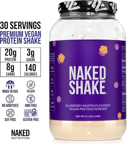Naked Shake - Blueberry Muffin Protein Powder - Flavored Plant Based Protein from US & Canadian