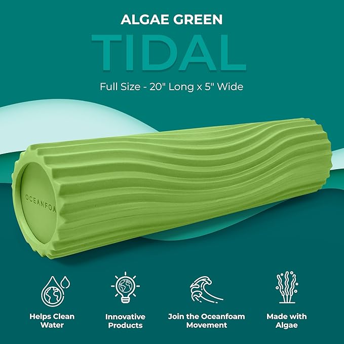 Oceanfoam Tidal Roller - Algae Green - Muscle Massage Foam Roller for Back Pain & Stretching - Firm