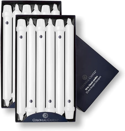Colonial Candle Unscented Taper Candle, Classic Collection, White, 10 In, Pack of 12 - Up to 8