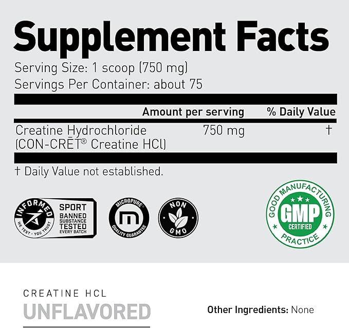 Kaged Creatine HCl Powder, Unflavored, Muscle Building and Recovery Supplement, Patented Formula