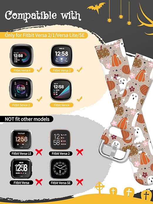 Watbro Halloween Holiday Band Compatible with Fitbit Versa 3 / Sense/Fitbit Versa 4 / Sense 2 Bands