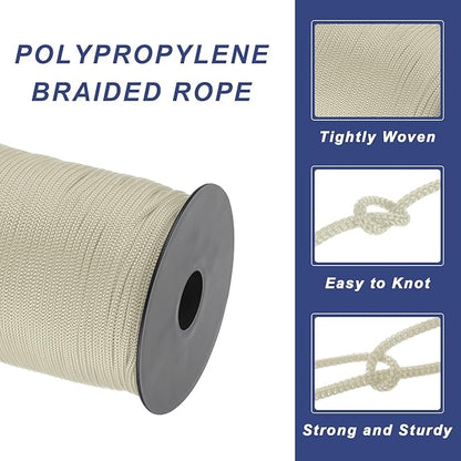 MECCANIXITY 1/8 Inch Polypropylene Rope Braided Ropes, 328ft Nylon Rope Hollow Utility Cord for