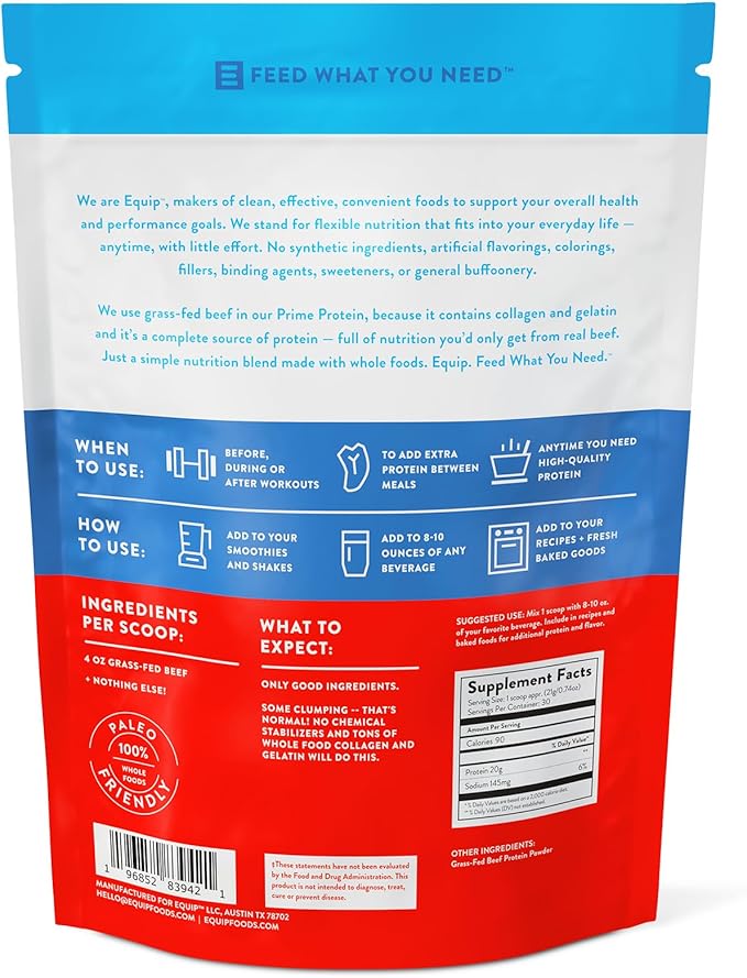 Equip Foods Prime Protein Powder | Clean, Grass Fed Beef Protein Powder | Carnivore Protein Isolate