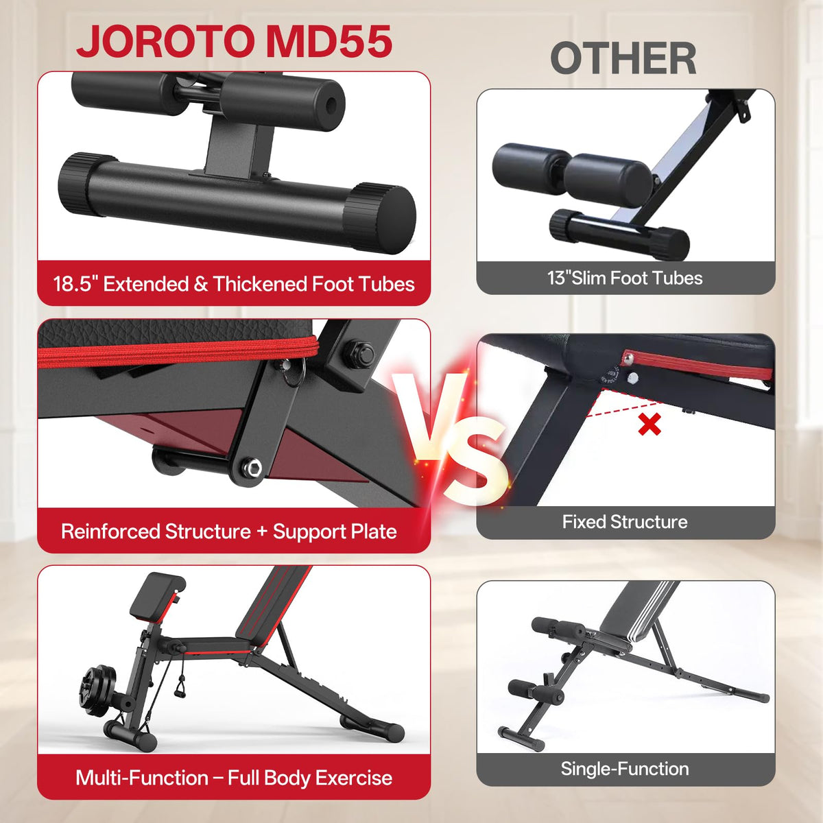 JOROTO Adjustable Weight Bench for Home Gym, 1000 LBS Foldable Incline Decline Flat Workout Bench