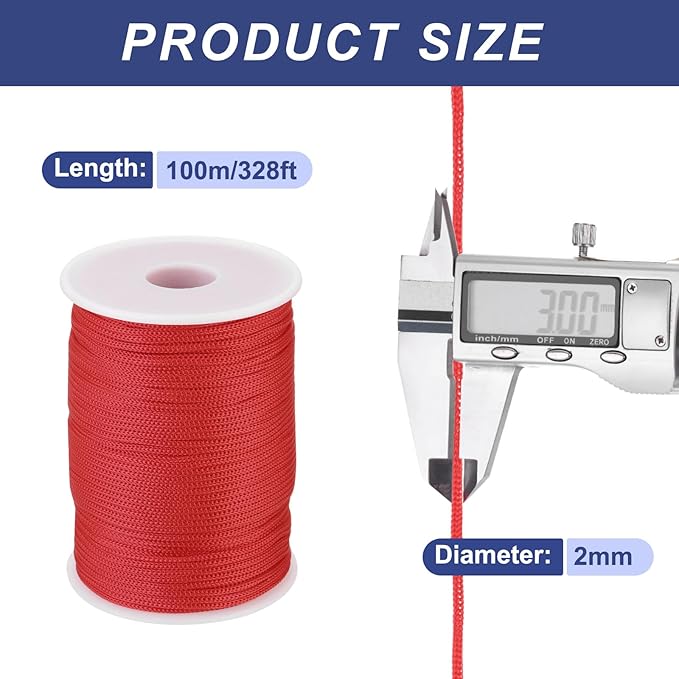 MECCANIXITY 1/12 Inch Polypropylene Rope Braided Ropes, 328ft Nylon Rope Hollow Utility Cord for