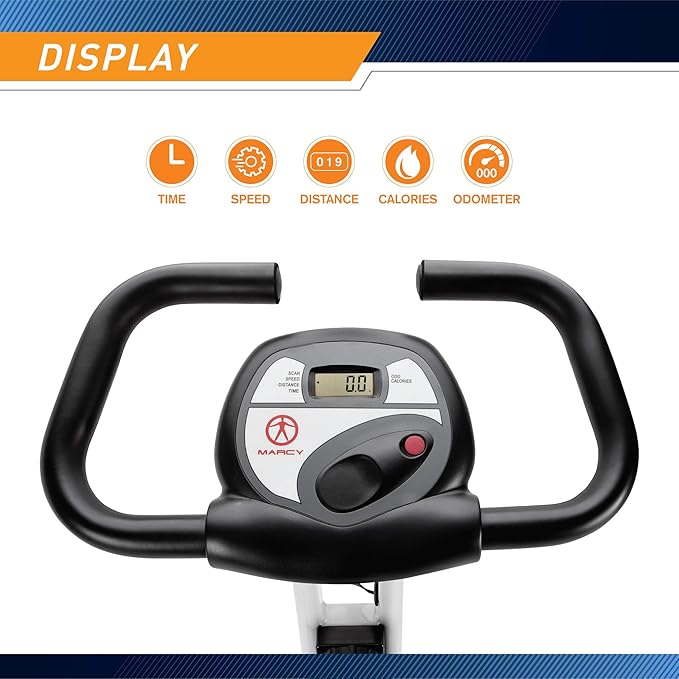 Marcy Foldable Upright Exercise Bike with Adjustable Resistance for Cardio Workout & Strength