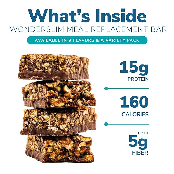 WonderSlim Meal Replacement Protein Bar, Dark Chocolate S'mores, 15g Protein, 20 Vitamins &