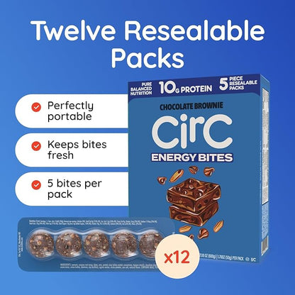 CirC Energy Bites - 12 Pack Chocolate Brownie Gluten Free Protein Balls - 10g Protein, Whole