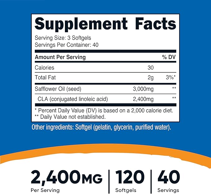 Nutricost CLA (Conjugated Linoleic Acid) 2,400mg, 120 Softgels - Gluten Free, Non-GMO, 800mg Per