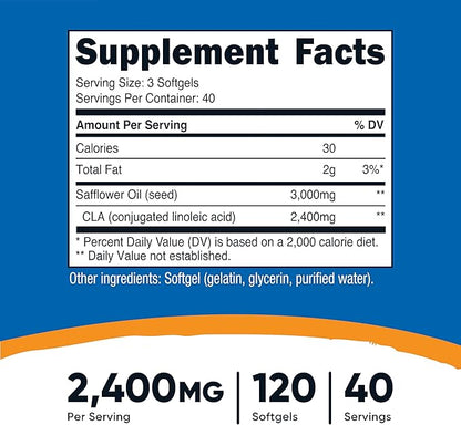 Nutricost CLA (Conjugated Linoleic Acid) 2,400mg, 120 Softgels - Gluten Free, Non-GMO, 800mg Per