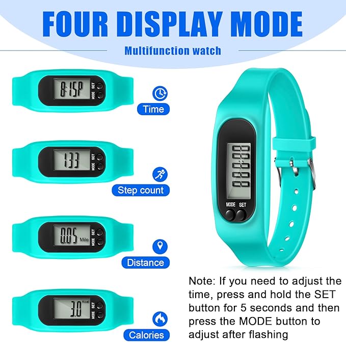 Geyoga 24 Pcs Pedometer for Walking Steps and Miles Pedometer Watch Silicone Steps Tracker Running