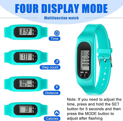 Geyoga 24 Pcs Pedometer for Walking Steps and Miles Pedometer Watch Silicone Steps Tracker Running