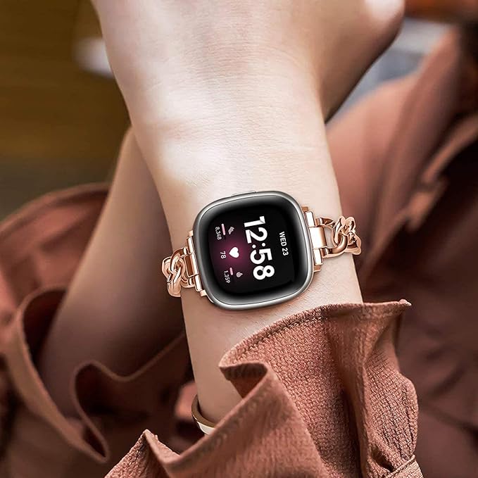 Cool Women Chain Metal Smartwatch Bands Compatible for Fitbit Sense/Fitbit Versa 3 Bands for Dressy