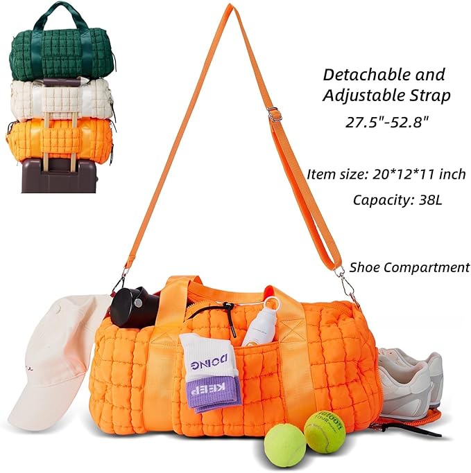 Quilted Duffel Gym Bag for Men and Women Carry On Travel Sport Weekender Bag, Light Green