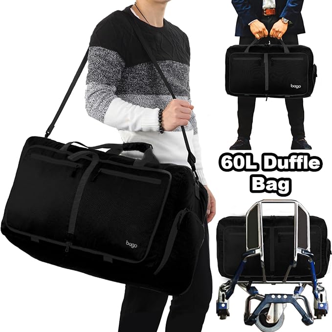 Bago Foldable Duffel Bags for Traveling Women & Men - 60L Medium Packable Duffle Bag for Travel