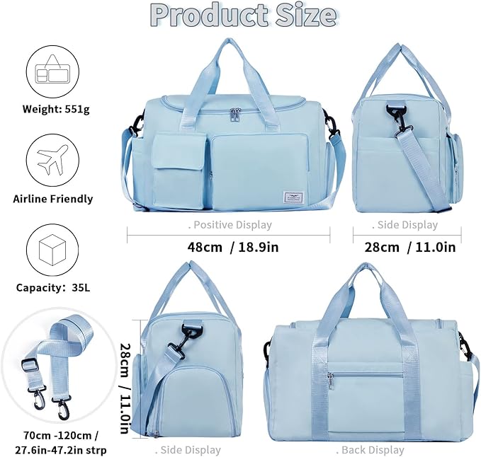 FIORETTO Women's Gym Duffle Bag with Shoes Compartment, 37L Capacity, Ideal for Travel, Gym