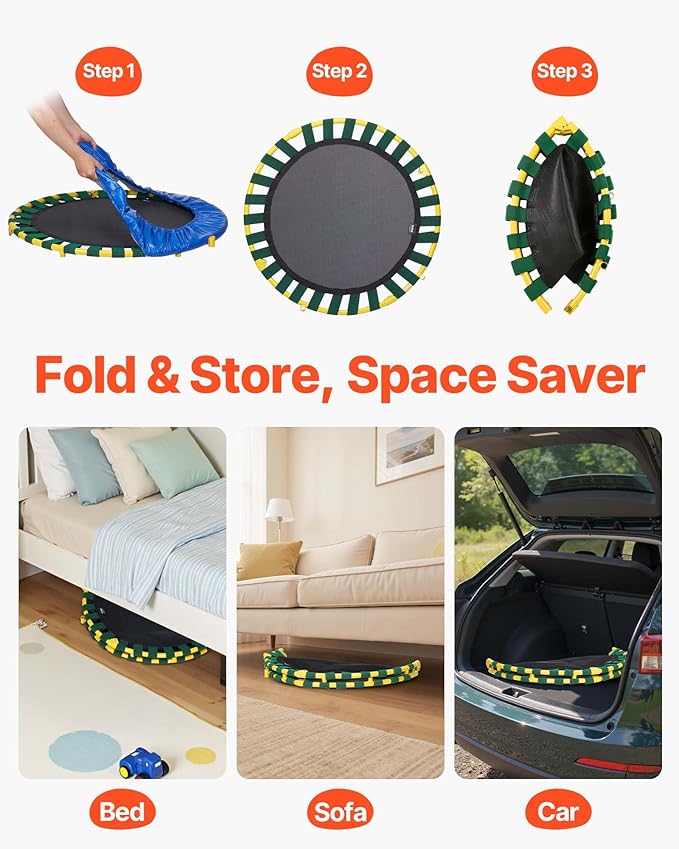 VEVOR 3FT Trampoline 36" Indoor/Outdoor for Toddlers, Foldable Mini Baby With Foam Handle