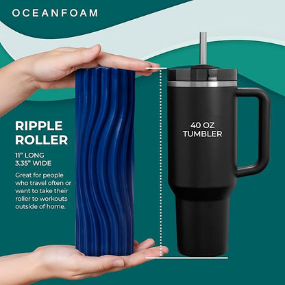 Oceanfoam Ripple Travel Foam Roller (11" x 3.35") Firm Mini Foam Roller for Physical Therapy, Deep