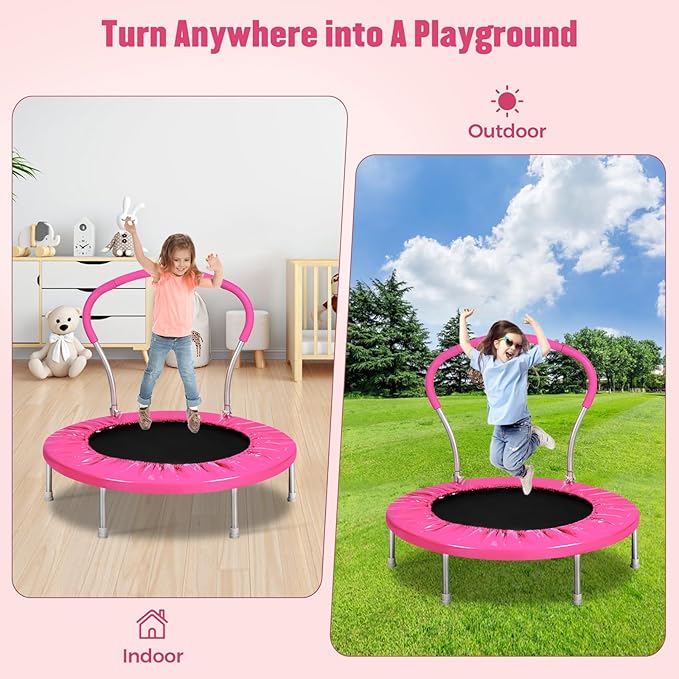 36-Inch Kids Trampoline with Handle - Indoor Mini Tranpoline for Toddlers, Small Fitness Rebounder
