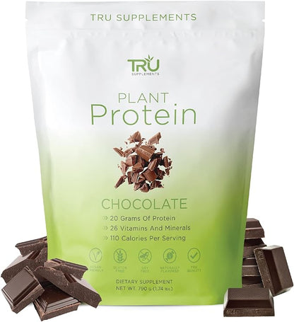 TRU Supplements Plant Based Protein Powder, BCAA, EAA, 20g Vegan Brown Rice & Pea Protein, 100