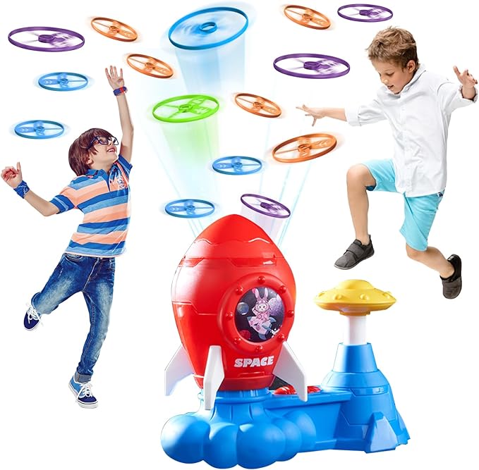 Outdoor Toys for Kids Ages 3-8: Flying Disc Rocket Launcher Toy Butterfly Chasing Games, Outside