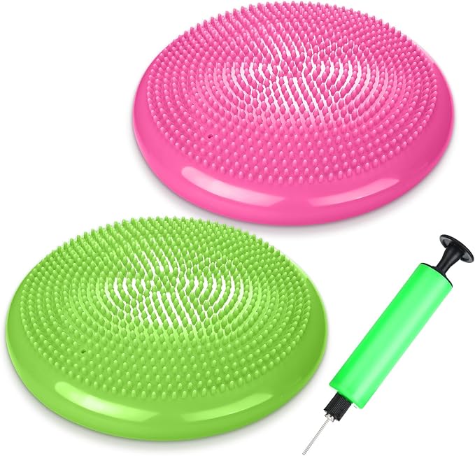 2 Pcs Wiggle Seat Inflated Wobble Cushion Flexible Balance Disc with Air Pump for Core Stability