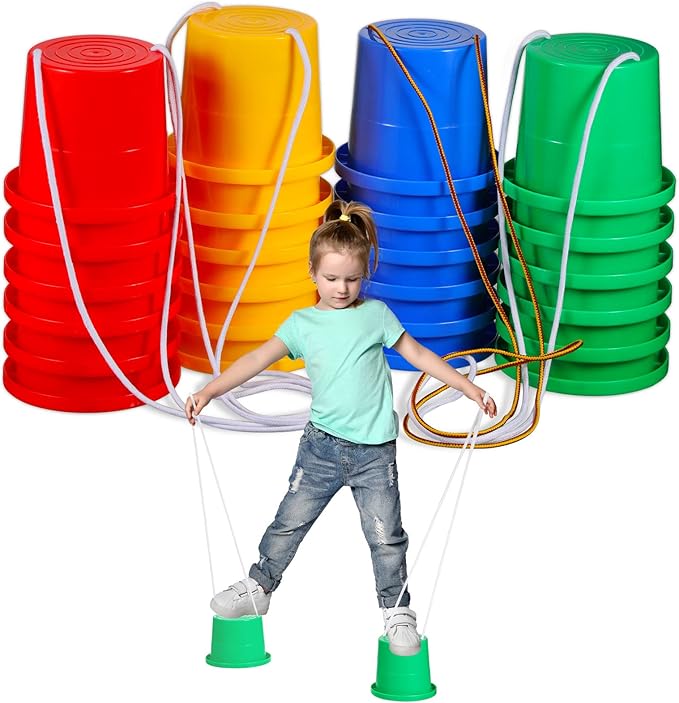 Hungdao 12 Pairs Balancing Stilts for Kids Walking Bucket Stilts Plastic Walking Toy with