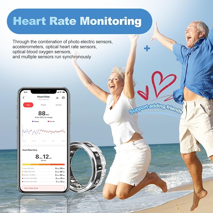 Diamond-encrusted Smart Health Ring for Men and Women - Fitness Tracker with Heart Rate, Blood
