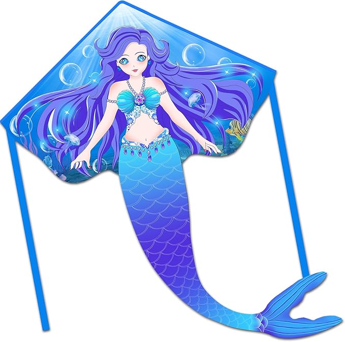 HONBO Large Mermaid Kite for Kids & Adults, Easy to Fly Delta Kite, Beginner Kite for Girls &Boys
