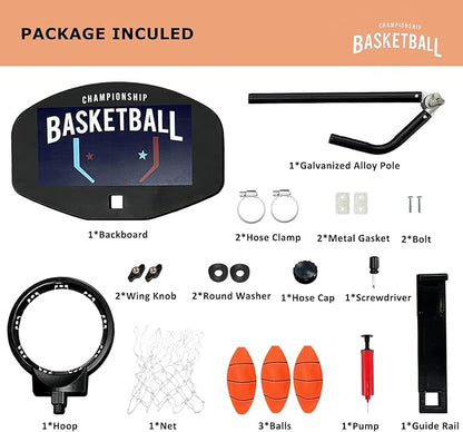 Trampoline Basketball Hoop Attachment, with 3 Mini Balls and Air Pump, Fits All Trampoline Models