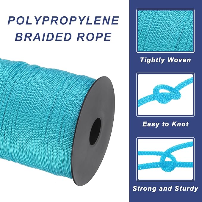 MECCANIXITY 1/8 Inch Polypropylene Rope Braided Ropes, 328ft Nylon Rope Hollow Utility Cord for