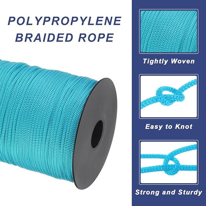 MECCANIXITY 1/8 Inch Polypropylene Rope Braided Ropes, 328ft Nylon Rope Hollow Utility Cord for