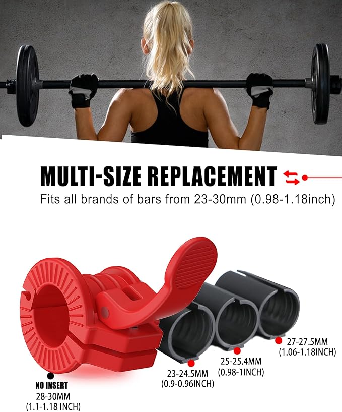 Barbell Clips 1 Inch Quick Release Weight Clamps 0.9-1.18inch Multi-Size Adjustable Olympic Clamps