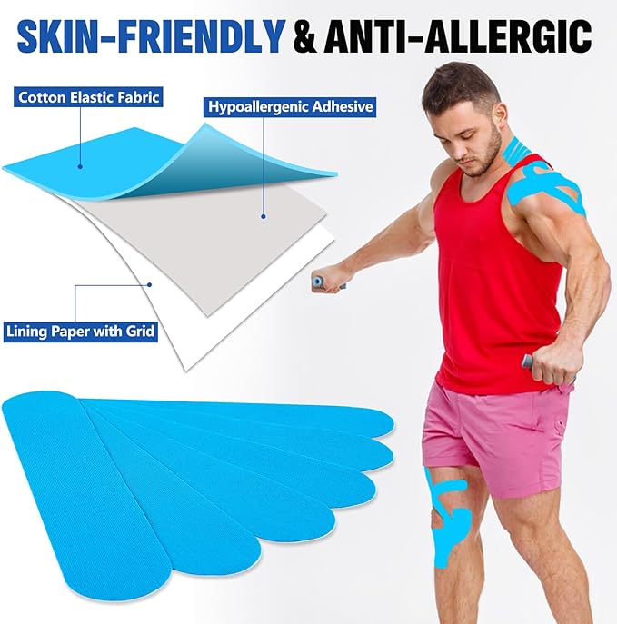 60PCS Precut Kinesiology Tape Strips, 2 inch x 10 inch Athletic Tape, Kinetic Tape, Elastic Muscle