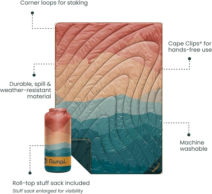 Rumpl Original Puffy Blanket - Warm, Water-Resistant Camping Blanket with 100% Recycled Synthetic