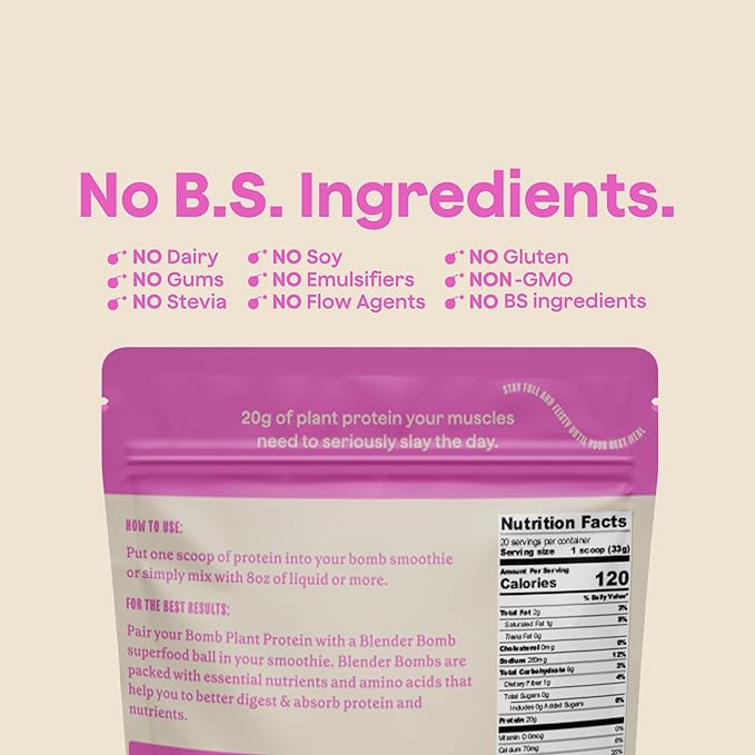 The Bomb Co. Bomb Plant Protein, Protein Powder with 20g Protein, Amino Acids, Zero Sugar, Pea