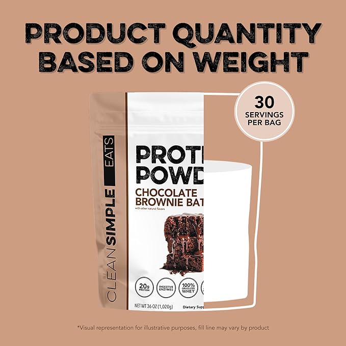 Clean Simple Eats Whey Protein Powder, Chocolate Brownie Batter Flavor Naturally Sweetened, 100%