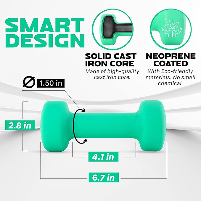 Yes4All Neoprene Coated Dumbbell Hand Weight Sets of 2 - Multiple Weight Options with 15 Colors